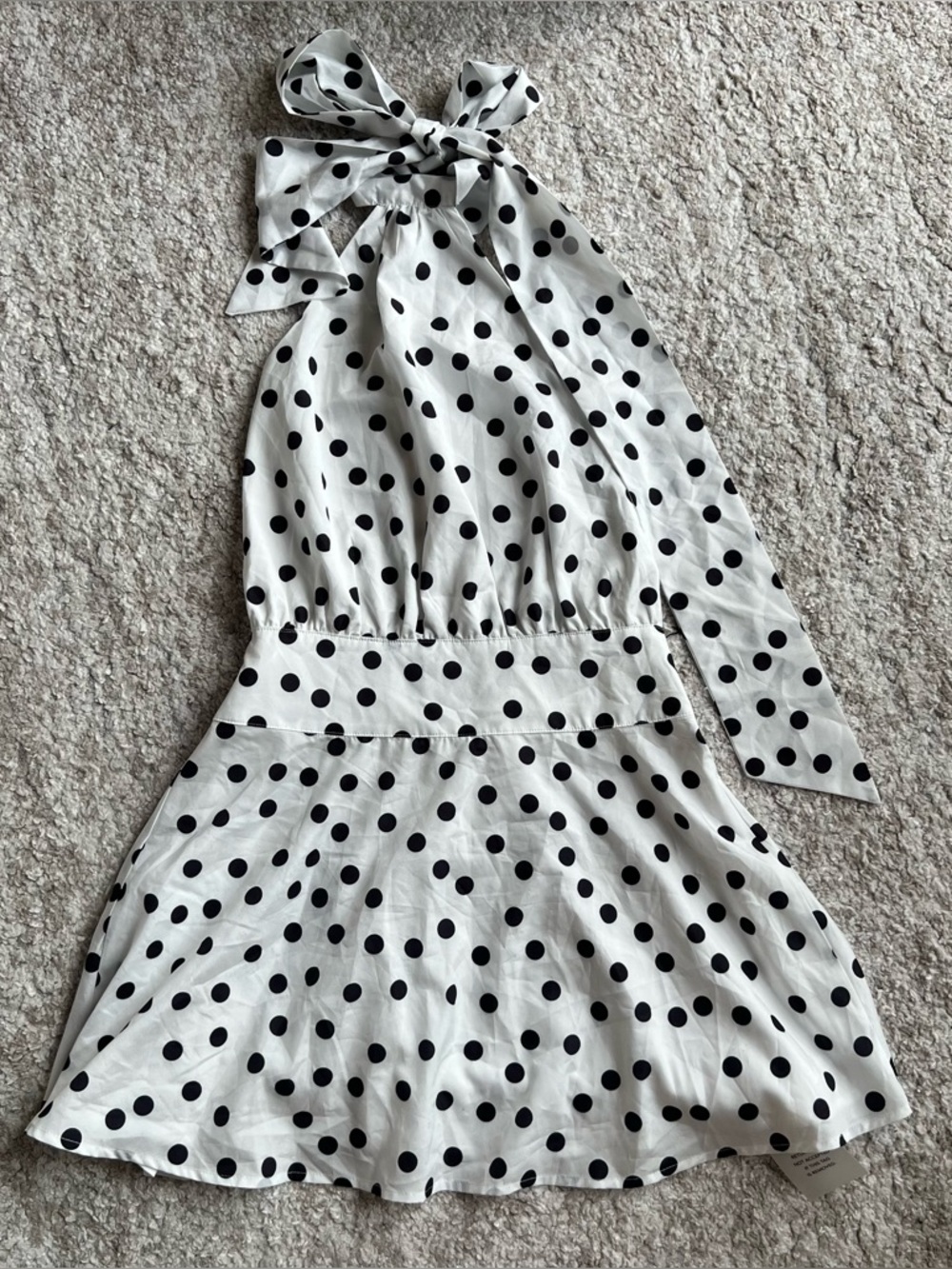 Polka Dot Halter Mini Dress in White & Black